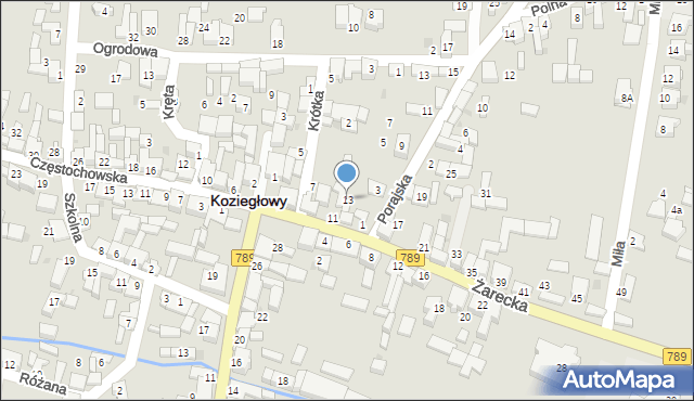 Koziegłowy, Żarecka, 13, mapa Koziegłowy