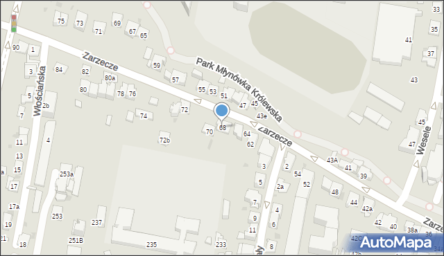 Kraków, Zarzecze, 68, mapa Krakowa