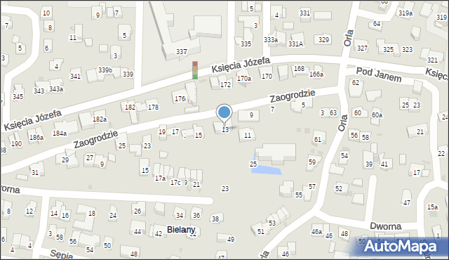 Kraków, Zaogrodzie, 13, mapa Krakowa