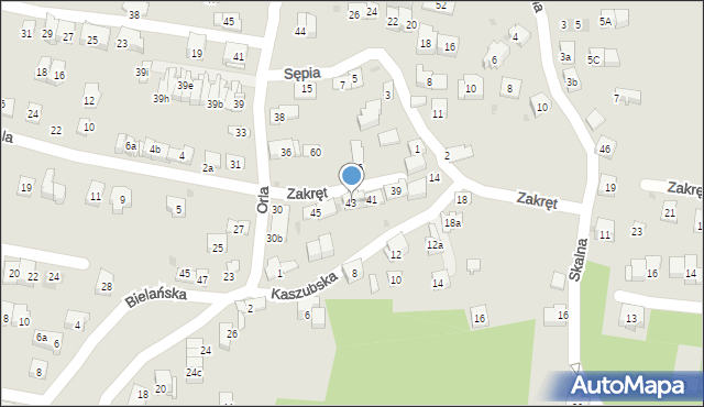 Kraków, Zakręt, 43, mapa Krakowa