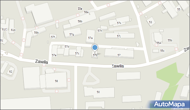 Kraków, Zawiła, 57b, mapa Krakowa