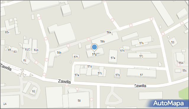 Kraków, Zawiła, 57g, mapa Krakowa
