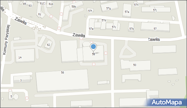 Kraków, Zawiła, 58, mapa Krakowa