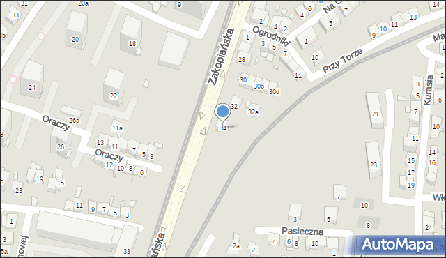 Kraków, Zakopiańska, 34, mapa Krakowa