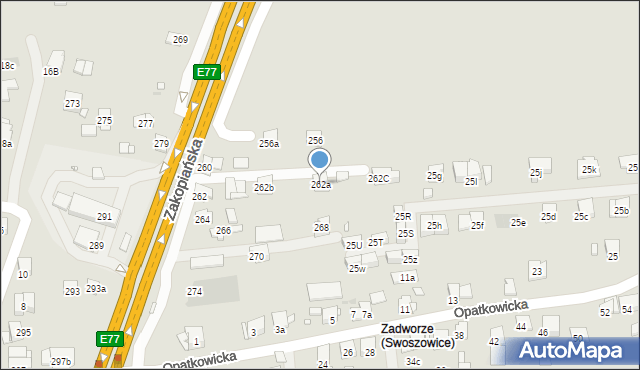 Kraków, Zakopiańska, 262a, mapa Krakowa