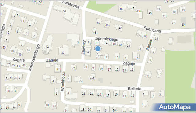 Kraków, Zagaje, 14, mapa Krakowa