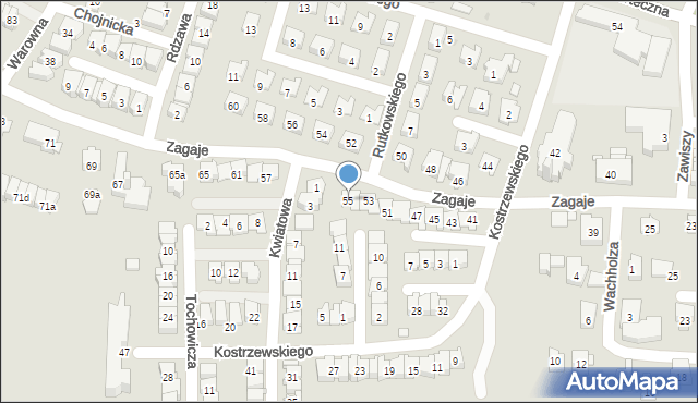 Kraków, Zagaje, 55, mapa Krakowa