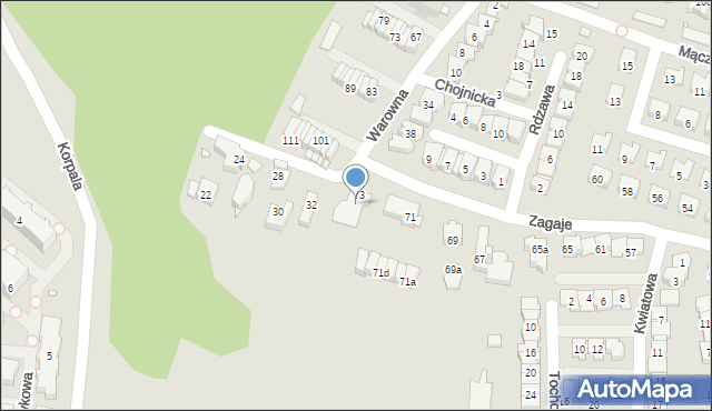 Kraków, Zagaje, 73, mapa Krakowa