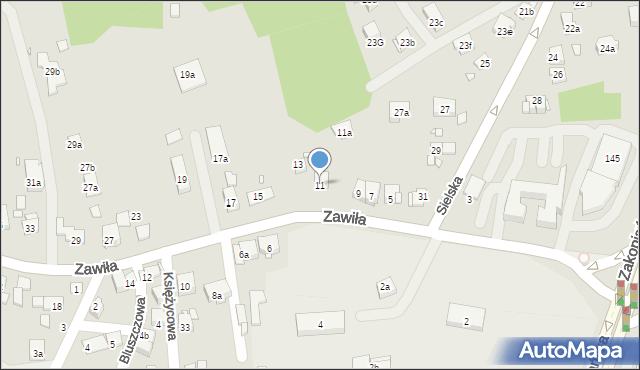 Kraków, Zawiła, 11, mapa Krakowa