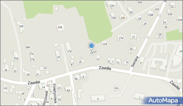 Kraków, Zawiła, 13, mapa Krakowa