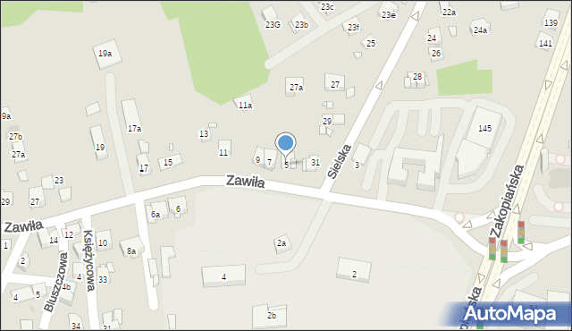 Kraków, Zawiła, 5, mapa Krakowa