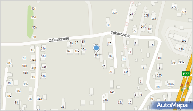 Kraków, Zakarczmie, 29, mapa Krakowa
