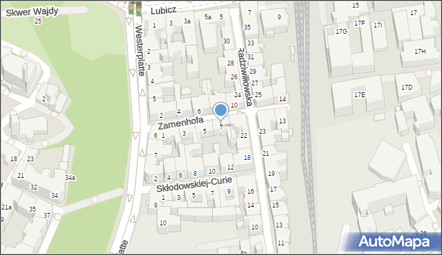 Kraków, Zamenhofa Ludwika, dr., 7, mapa Krakowa