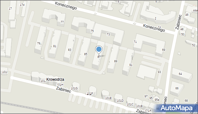 Kraków, Żabiniec, 87, mapa Krakowa