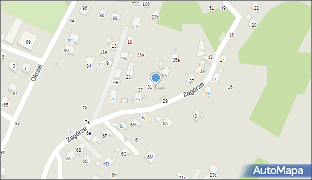 Krosno, Zagórze, 33, mapa Krosna