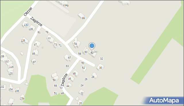 Krosno, Zagórze, 62, mapa Krosna