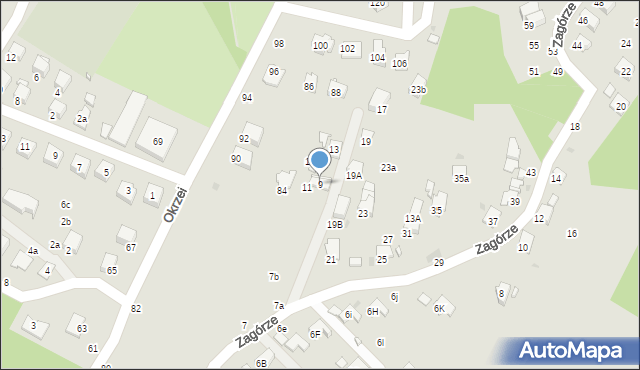 Krosno, Zagórze, 9, mapa Krosna