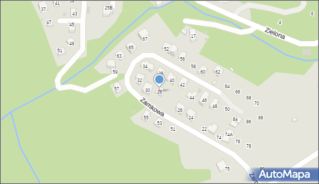 Krynica-Zdrój, Zamkowa, 28, mapa Krynica-Zdrój