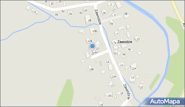 Krynica-Zdrój, Zawodzie, 12, mapa Krynica-Zdrój