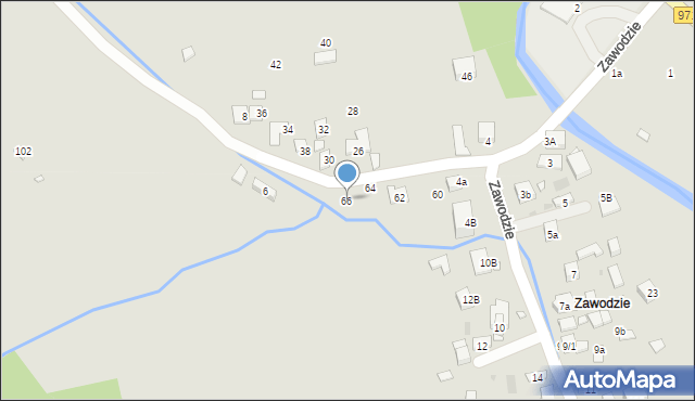 Krynica-Zdrój, Zawodzie, 66, mapa Krynica-Zdrój