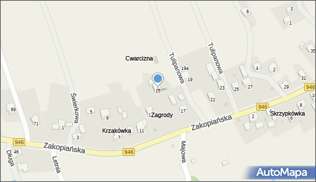 Las, Zakopiańska, 15, mapa Las