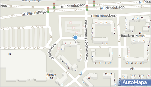 Legnica, Zawiszaków, 5, mapa Legnicy