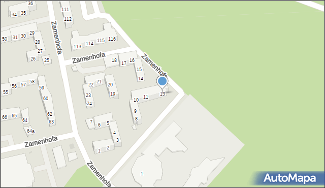 Leszno, Zamenhofa Ludwika, dr., 13, mapa Leszno