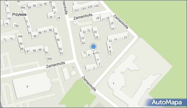 Leszno, Zamenhofa Ludwika, dr., 5, mapa Leszno