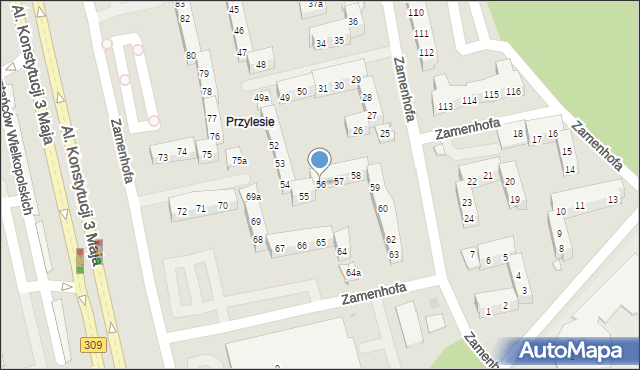 Leszno, Zamenhofa Ludwika, dr., 56, mapa Leszno