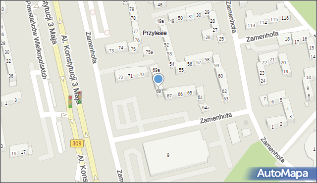 Leszno, Zamenhofa Ludwika, dr., 68, mapa Leszno