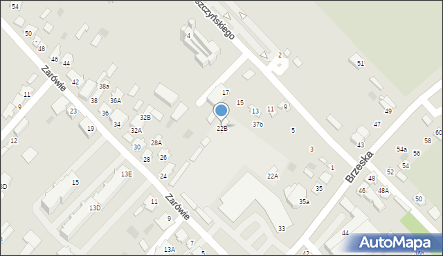 Międzyrzec Podlaski, Zarówie, 22B, mapa Międzyrzec Podlaski