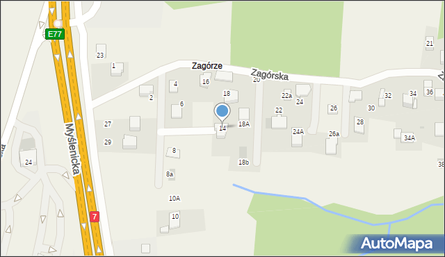 Mogilany, Zagórska, 14, mapa Mogilany