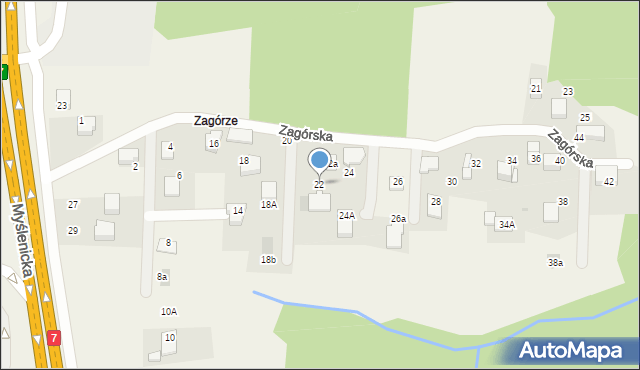 Mogilany, Zagórska, 22, mapa Mogilany