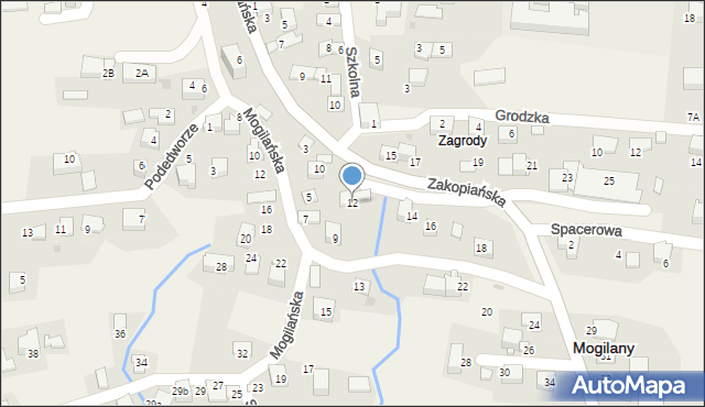 Mogilany, Zakopiańska, 12, mapa Mogilany