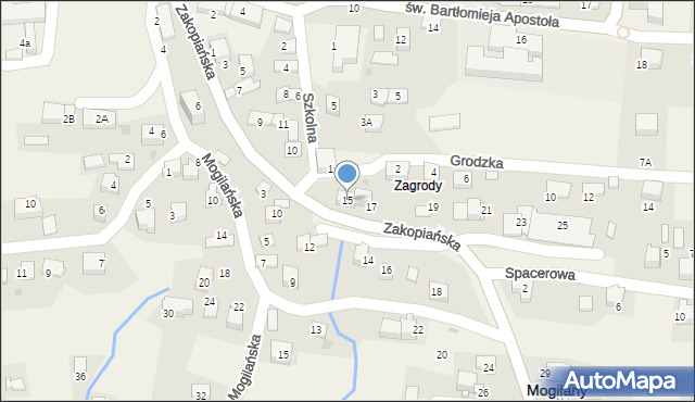 Mogilany, Zakopiańska, 15, mapa Mogilany