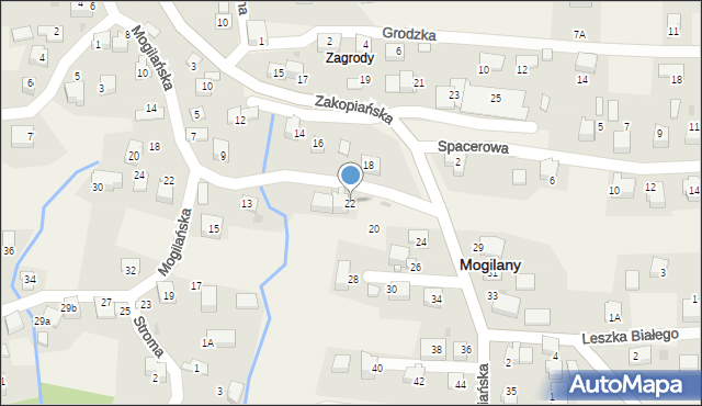 Mogilany, Zakopiańska, 22, mapa Mogilany