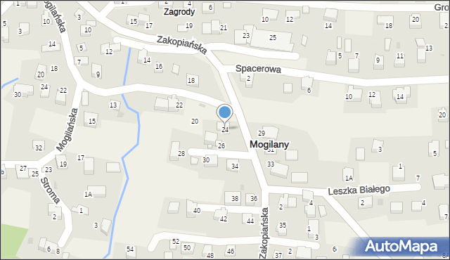 Mogilany, Zakopiańska, 24, mapa Mogilany