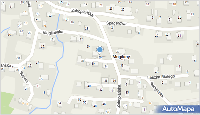 Mogilany, Zakopiańska, 26, mapa Mogilany