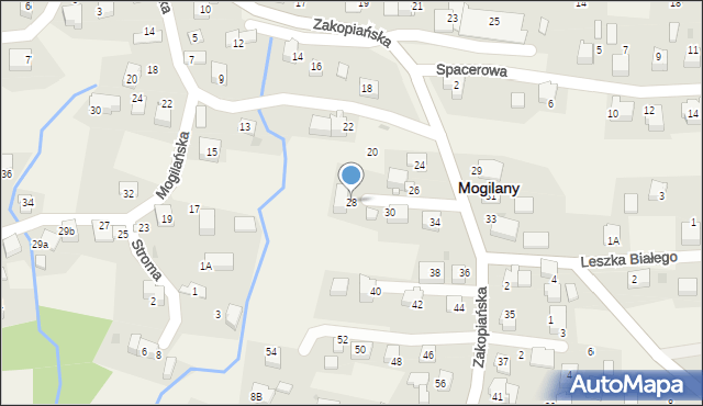 Mogilany, Zakopiańska, 28, mapa Mogilany