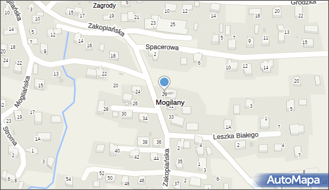 Mogilany, Zakopiańska, 29, mapa Mogilany
