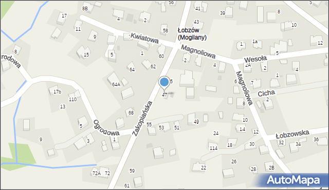 Mogilany, Zakopiańska, 47, mapa Mogilany