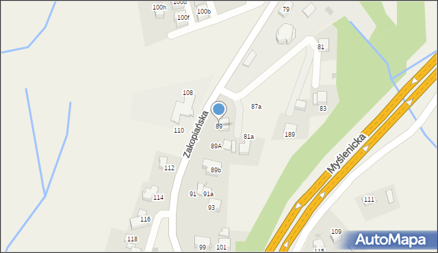 Mogilany, Zakopiańska, 89, mapa Mogilany