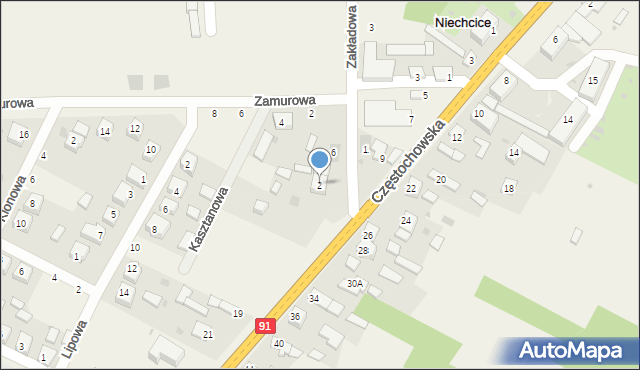 Niechcice, Zakładowa, 2, mapa Niechcice