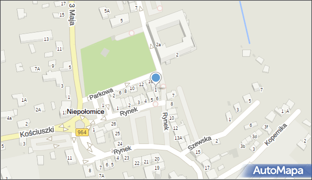 Niepołomice, Zamkowa, 1, mapa Niepołomice