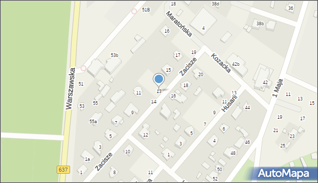 Okuniew, Zacisze, 13, mapa Okuniew