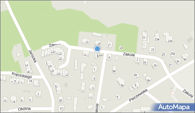 Olsztyn, Zakole, 9, mapa Olsztyna