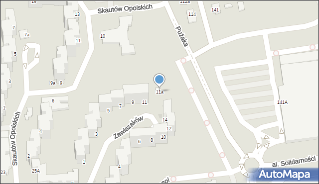 Opole, Zawiszaków, 11a, mapa Opola