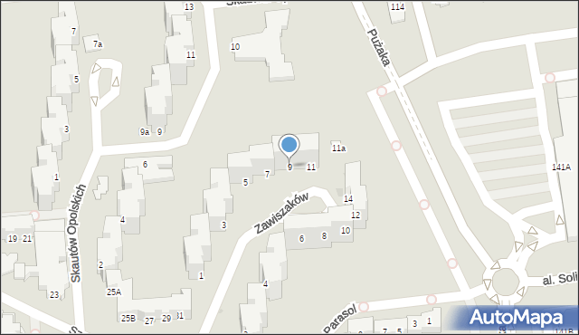 Opole, Zawiszaków, 9, mapa Opola