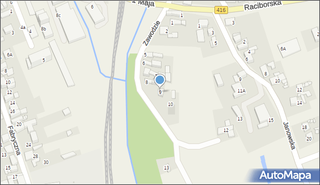 Pietrowice Wielkie, Zawodzie, 9, mapa Pietrowice Wielkie