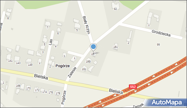 Pogórze, Zalesie, 187, mapa Pogórze